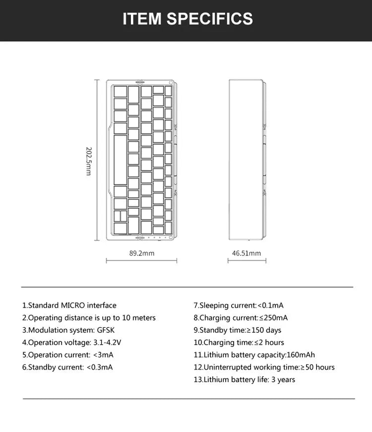 Tri-folding foldable Bluetooth Wireless Keyboard Aluminum Housing for iPad 7 8 9 iPhone 11 12 13 14 Z Fold 4 MateXS MiX Fold