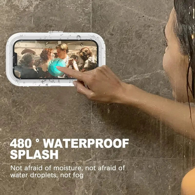 360° Rotation Waterproof Shower Phone Holder with Angle Adjustable, Wall Mounted Phone Holder for Bathroom Kitchen