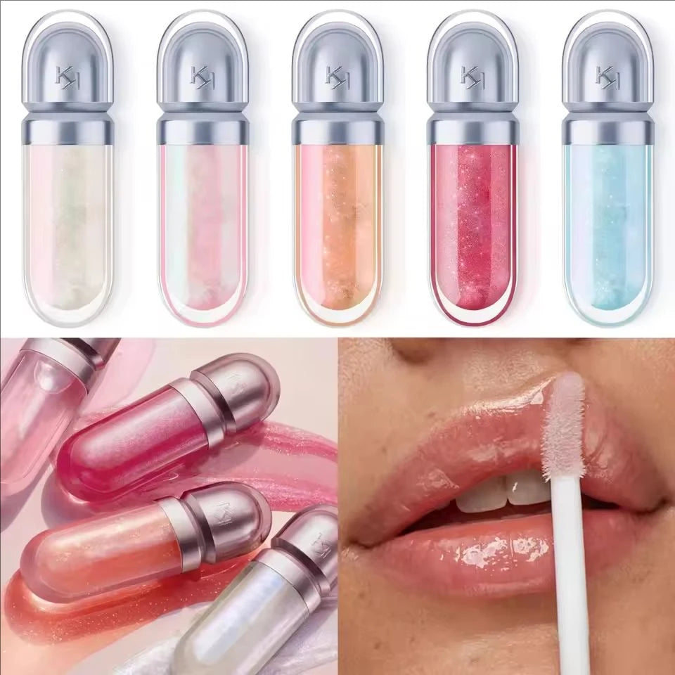 3D Hydra Lipgloss Transparent Lip Gloss Mirror Lipstick Moisturizing Glossy Lips Milk Tea Bean Paste Purple Colors Cosmetics
