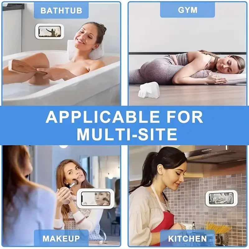 360° Rotation Waterproof Shower Phone Holder with Angle Adjustable, Wall Mounted Phone Holder for Bathroom Kitchen