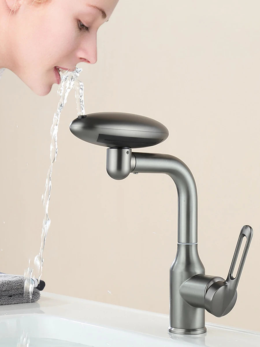 Multi Functional Waterfall Basin Faucet 4 Water Outlet Mode Spray Faucet 360°Rotation,Hot Cold Water Sink Mixer Tap For Bathroom