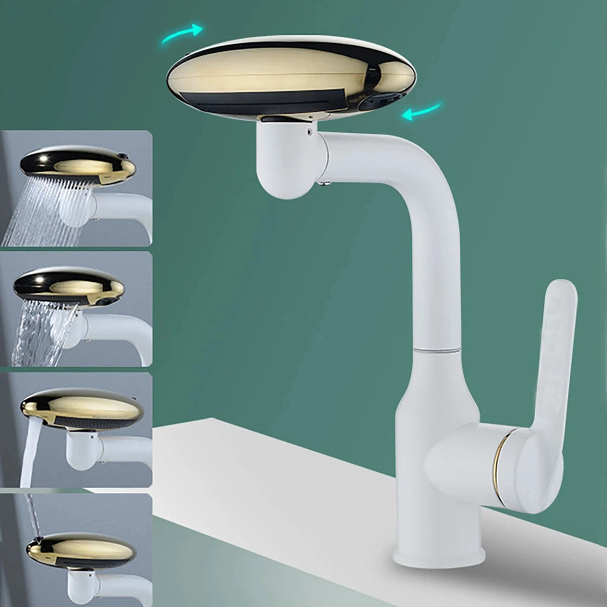 Multi Functional Waterfall Basin Faucet 4 Water Outlet Mode Spray Faucet 360°Rotation,Hot Cold Water Sink Mixer Tap For Bathroom