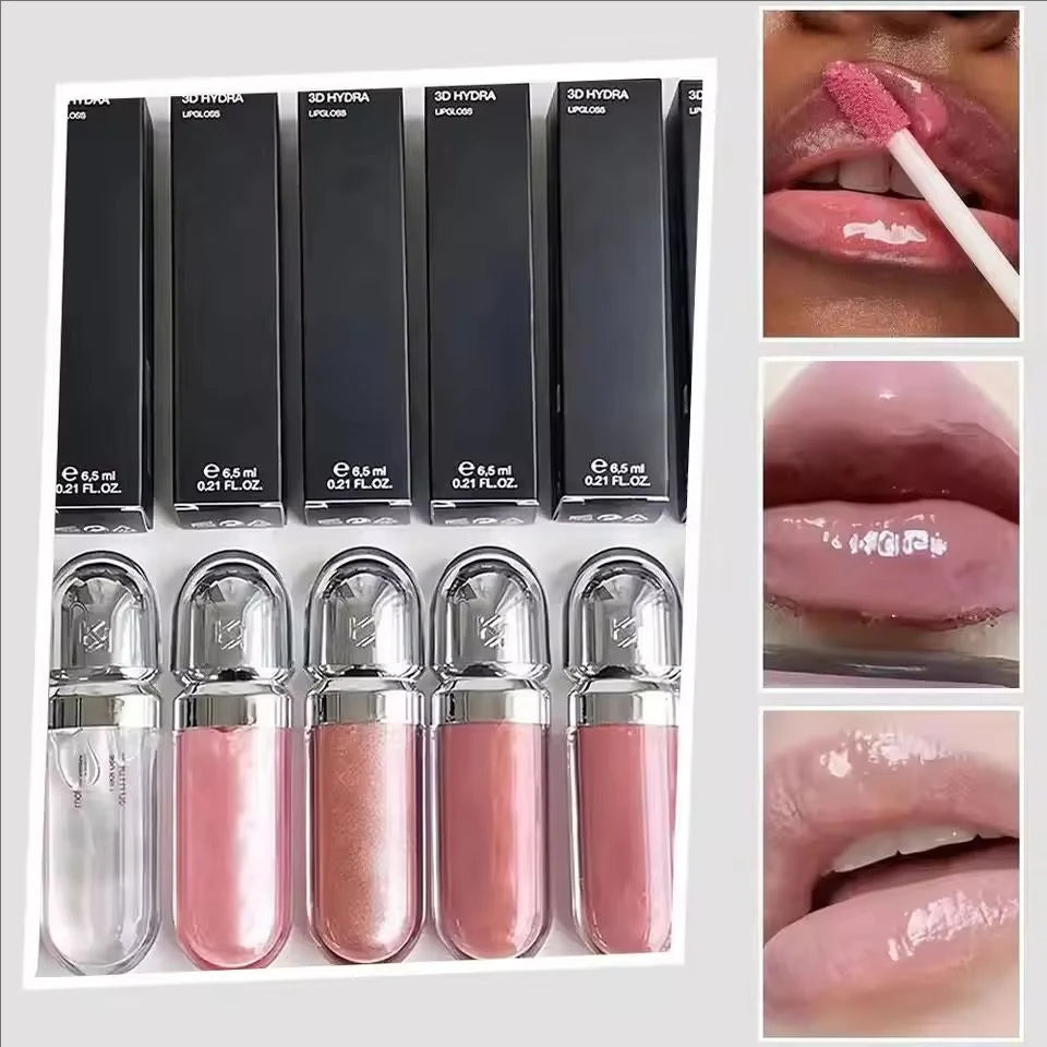 3D Hydra Lipgloss Transparent Lip Gloss Mirror Lipstick Moisturizing Glossy Lips Milk Tea Bean Paste Purple Colors Cosmetics
