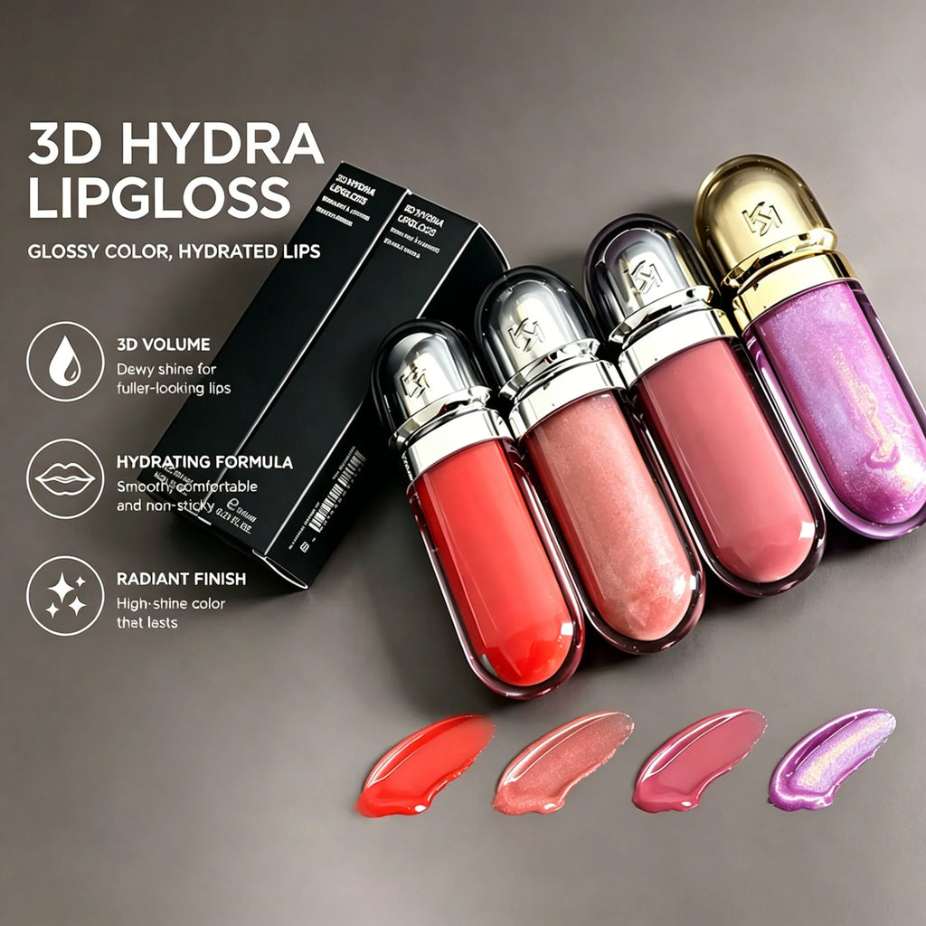 3D Hydra Lipgloss Transparent Lip Gloss Mirror Lipstick Moisturizing Glossy Lips Milk Tea Bean Paste Purple Colors Cosmetics
