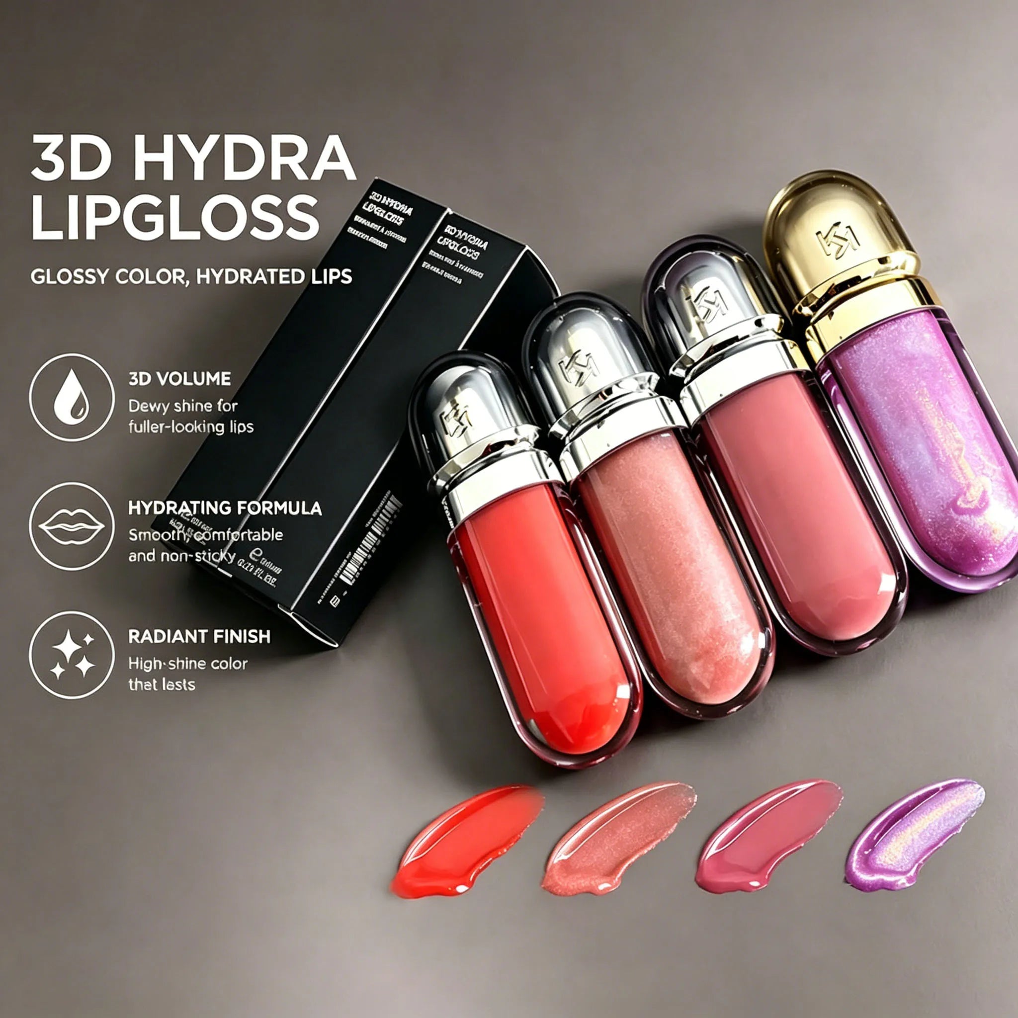 3D Hydra Lipgloss Transparent Lip Gloss Mirror Lipstick Moisturizing Glossy Lips Milk Tea Bean Paste Purple Colors Cosmetics